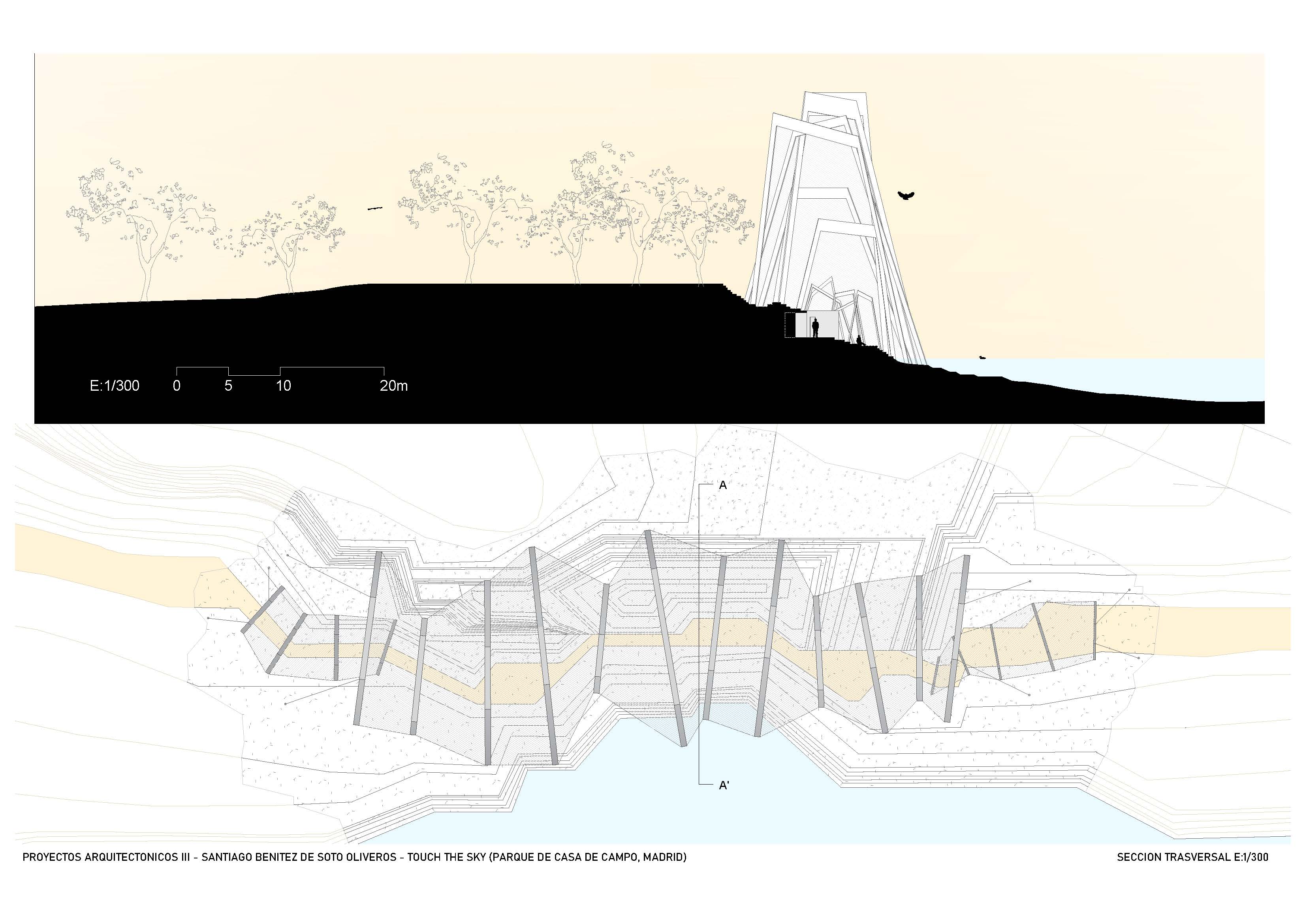 Aviario en lago de la casa de campo - seccion trasversal